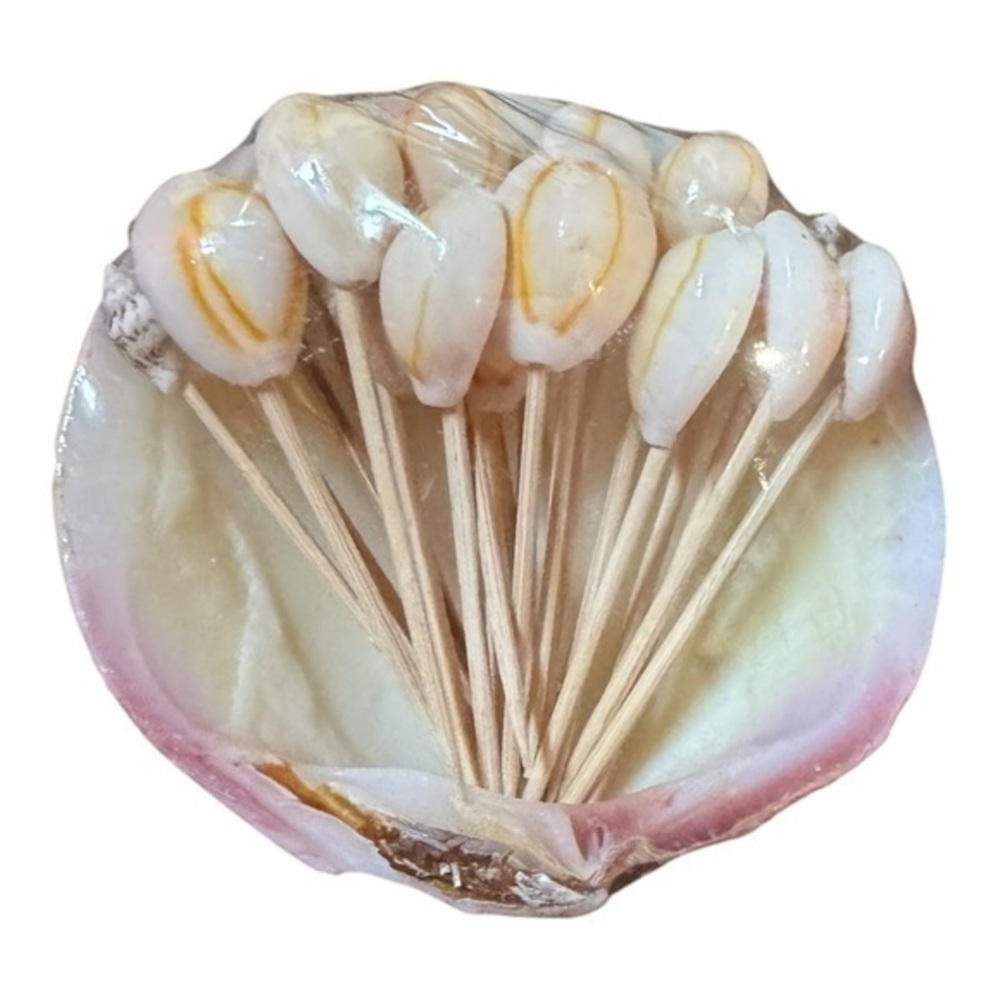 VINTAGE Clam Shell HORS D'OEUVRES CHEESE Food‎ TOOTHPICKS w SEASHELL TIPS NEW